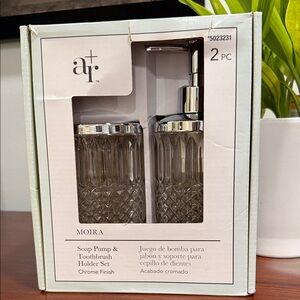 Moi Chrome Finish Soap Pump & Toothbrush Holder Set